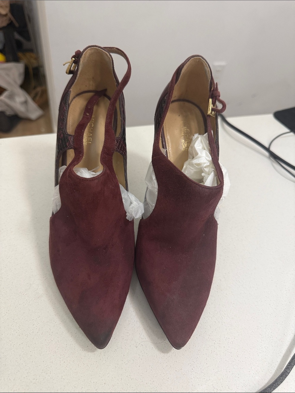 Michael Kors Burgundy Suede Pointed Slingback Heels